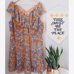 LOFT Abstract Floral Flounce Dress